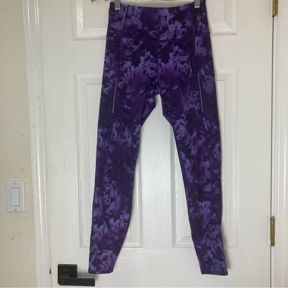 Athleta Rainier Printed Tight Legging Purple Floral Pants L Size SP - Picture 2 of 14